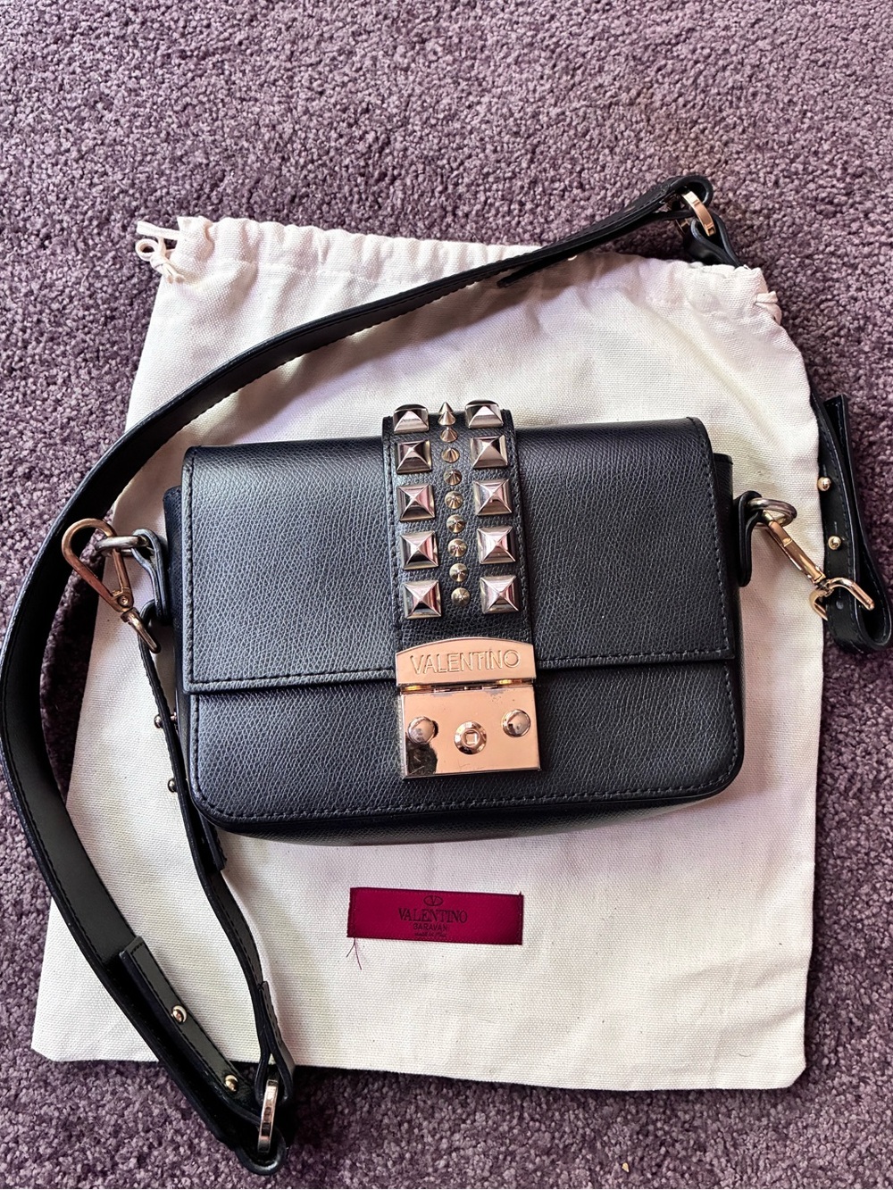 VALENTINO BY MARIO VALENTINO Fleurette Palmellato Crossbody Bag Black Leather